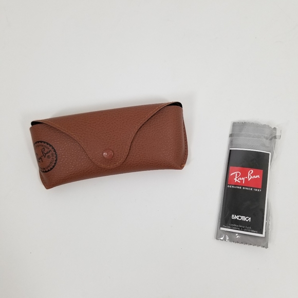 Ray Ban Brown Leather Snap Case With Cloth - Picture 1 of 3